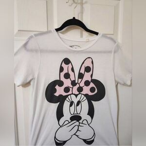 Disney Minnie Mouse Size L T-shirt White with Pink Polka Dot Bow T-shirt